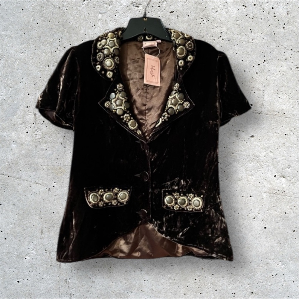 NWT Vintage Style Velvet & Silk Studded Embellished Jacket